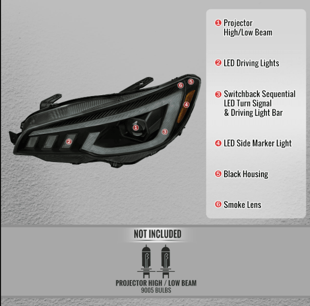 Spec - D Projector Headlights Sequential LED Switchback DRL Black Housing w/ Clear Lens 2015 - 2021 WRX / 2015 - 2021 STI (Halogen Headlight Models Only) - 2LHP-WRX15JM-SQ-RS - Subimods.com