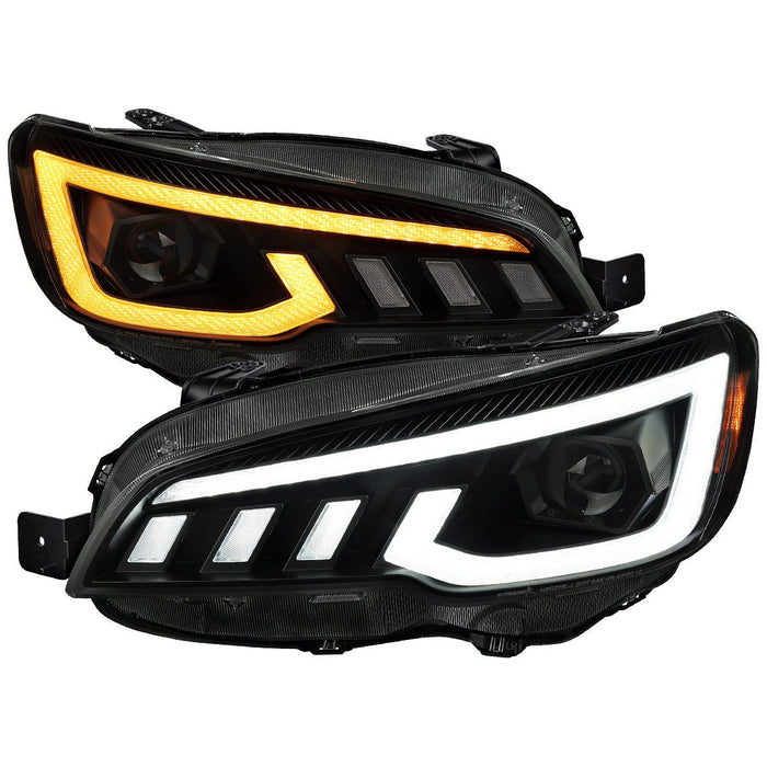 Spec - D Projector Headlights Sequential LED Switchback DRL Black Housing w/ Smoked Lens 2015 - 2021 WRX / 2015 - 2021 STI (Halogen Headlight Models Only) - 2LHP-WRX15SM-SQ-RS - Subimods.com
