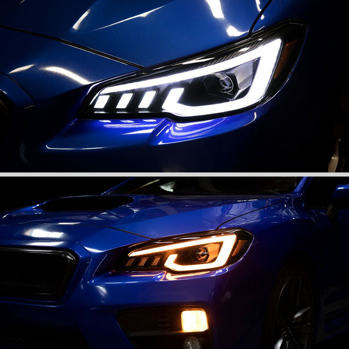 Spec - D Projector Headlights Sequential LED Switchback DRL Black Housing w/ Smoked Lens 2015 - 2021 WRX / 2015 - 2021 STI (Halogen Headlight Models Only) - 2LHP-WRX15SM-SQ-RS - Subimods.com