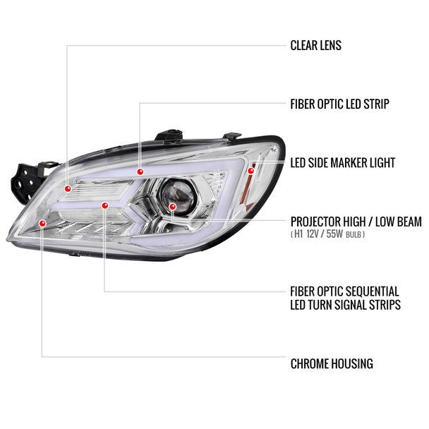 Spec - D Version 2 LED Bar Style Projector Headlights w/ Chrome Base and Clear Lens 2006 - 2007 WRX / 2006 - 2007 STI w/ OEM Halogen Lights - 2LHP - WRX06 - G2 - TM - Subimods.com