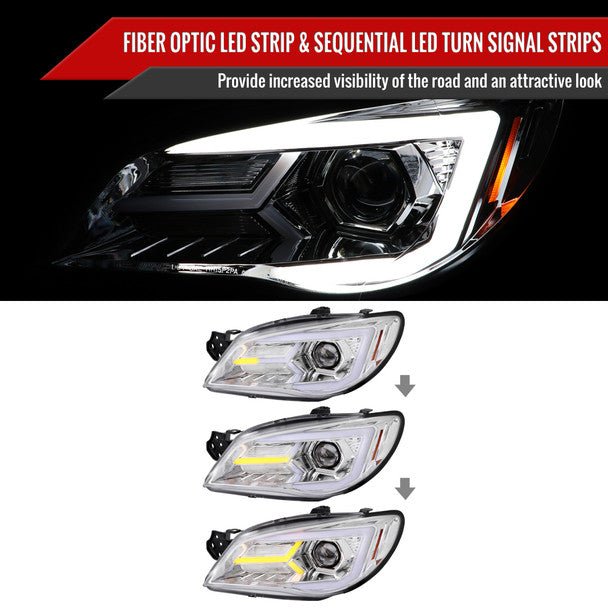 Spec - D Version 2 LED Bar Style Projector Headlights w/ Chrome Base and Clear Lens 2006 - 2007 WRX / 2006 - 2007 STI w/ OEM Halogen Lights - 2LHP - WRX06 - G2 - TM - Subimods.com