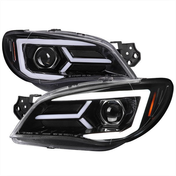 Spec - D Version 2 LED Bar Style Projector Headlights w/ Gloss Black Base and Clear Lens 2006 - 2007 WRX / 2006 - 2007 STI w/ OEM Halogen Lights - 2LHP - WRX06BK - G2 - TM - Subimods.com