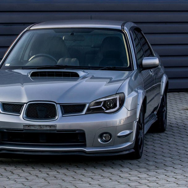 Spec - D Version 2 LED Bar Style Projector Headlights w/ Gloss Black Base and Clear Lens 2006 - 2007 WRX / 2006 - 2007 STI w/ OEM Halogen Lights - 2LHP - WRX06BK - G2 - TM - Subimods.com