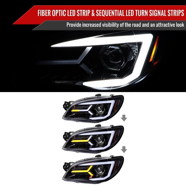 Spec - D Version 2 LED Bar Style Projector Headlights w/ Gloss Black Base and Clear Lens 2006 - 2007 WRX / 2006 - 2007 STI w/ OEM Halogen Lights - 2LHP - WRX06BK - G2 - TM - Subimods.com