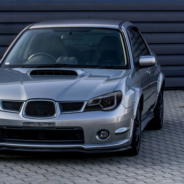 Spec - D Version 2 LED Bar Style Projector Headlights w/ Gloss Black Base and Smoke Lens 2006 - 2007 WRX / 2006 - 2007 STI w/ OEM Halogen Lights - 2LHP - WRX06G - G2 - TM - Subimods.com