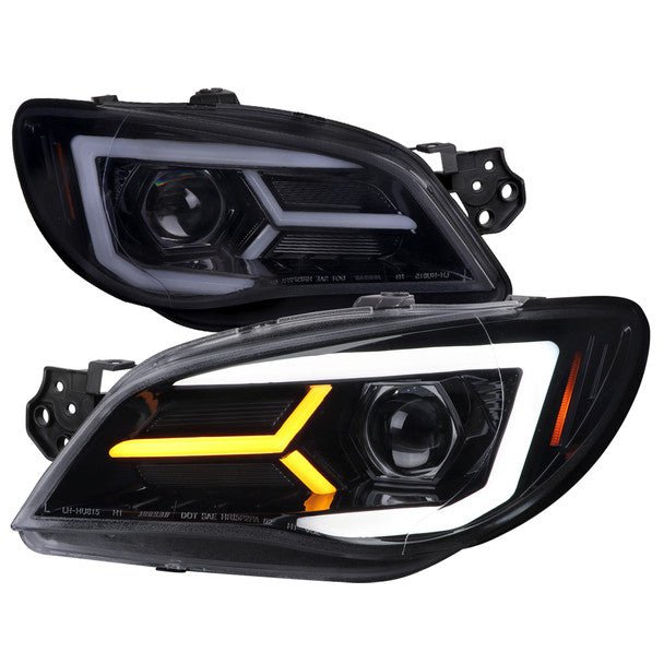 Spec - D Version 2 LED Bar Style Projector Headlights w/ Gloss Black Base and Smoke Lens 2006 - 2007 WRX / 2006 - 2007 STI w/ OEM Halogen Lights - 2LHP - WRX06G - G2 - TM - Subimods.com