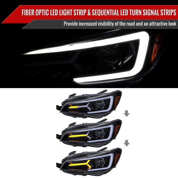 Spec - D Version 2 LED Bar Style Projector Headlights w/ Gloss Black Base and Smoke Lens 2015 - 2017 WRX / 2015 - 2017 STI / 2018 - 2021 WRX Base & Premium - 2LHP - WRX15G - SQ - TM - Subimods.com