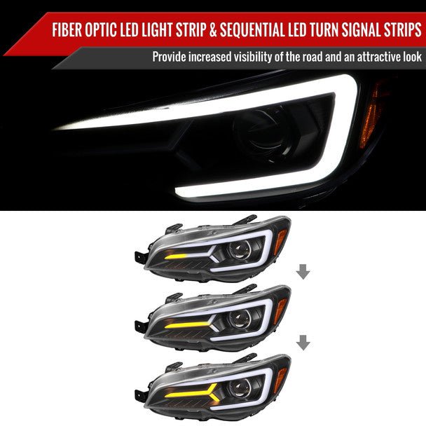 Spec - D Version 2 LED Bar Style Projector Headlights w/ Matte Black Base and Clear Lens 2015 - 2017 WRX / 2015 - 2017 STI / 2018 - 2021 WRX Base & Premium - 2LHP - WRX15JM - SQ - TM - Subimods.com