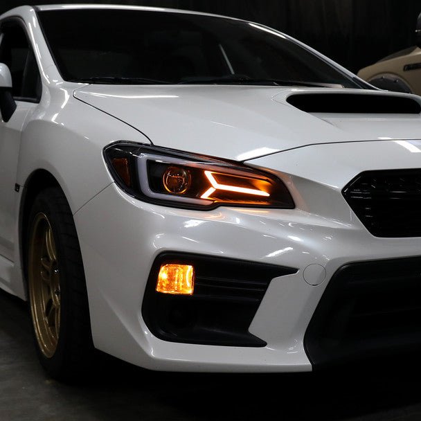 Spec - D Version 2 LED Bar Style Projector Headlights w/ Matte Black Base and Clear Lens 2015 - 2017 WRX / 2015 - 2017 STI / 2018 - 2021 WRX Base & Premium - 2LHP - WRX15JM - SQ - TM - Subimods.com