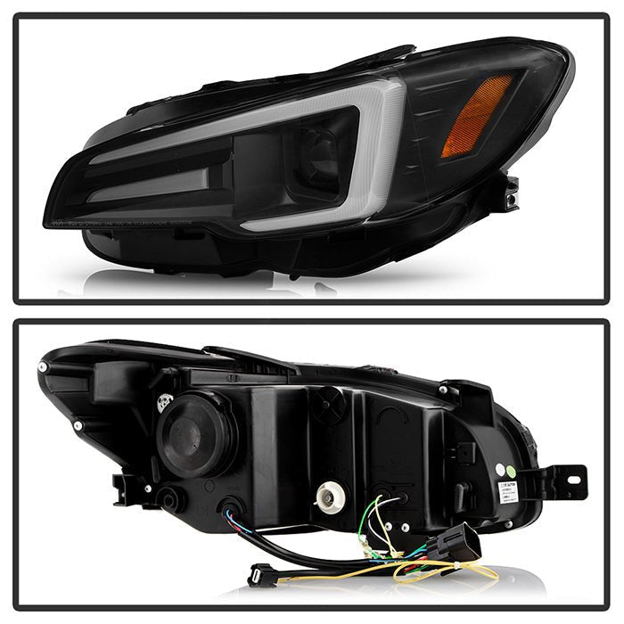 Spyder Apex LED Headlights w/ Black Base & Sequential Switch Back Light Bar 2015-2021 WRX LED Models Only - PRO-YD-SWRX15LEDAP-SBSEQ-BK - Subimods.com