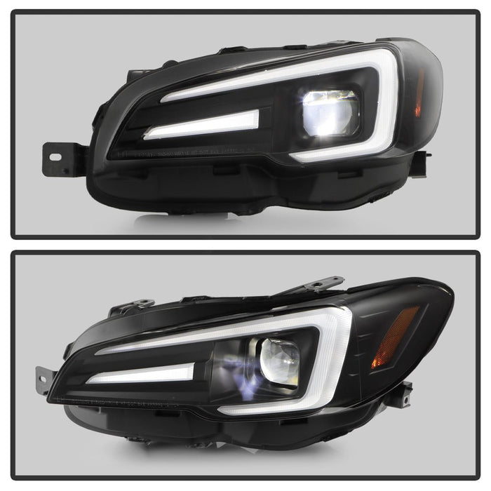Spyder Apex LED Headlights w/ Black Base & Sequential Switch Back Light Bar 2018-2021 WRX SRH Models Only - PRO-YD-SWRX18LEDAFSAP-SBSEQ-BK - Subimods.com