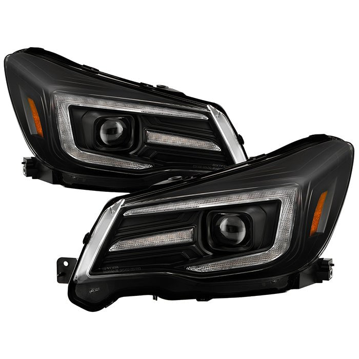 Spyder Signature Projector Headlights w/ Black Base, Sequential LED Turn Signal & Switch Back Light Bar 2014-2018 Forester Halogen Models Only - PRO-YD-SUFO14SI-BK - Subimods.com