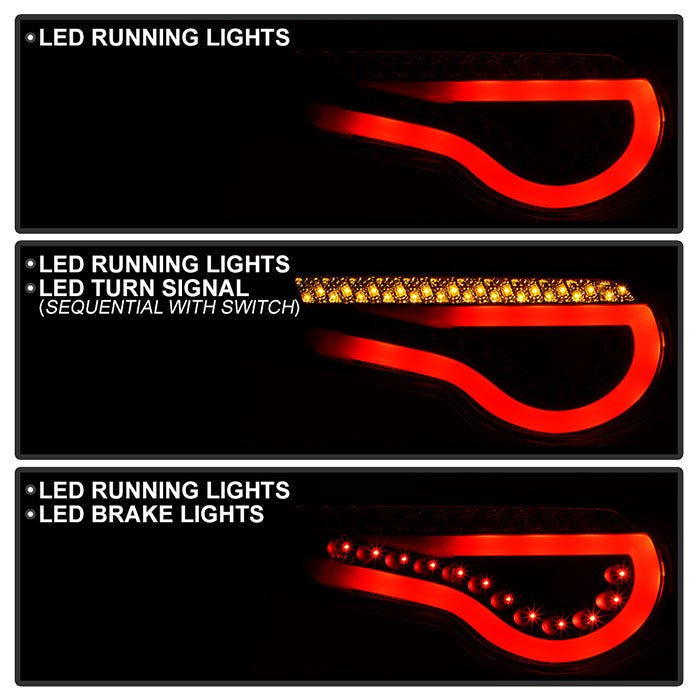 Spyder Taillights w/ Clear Lens, Black Base, White Bar & Sequential Turn Signal 2013-2021 BRZ / FRS / GT86 - ALT-YD-SFRS12-LBLED-BK - Subimods.com