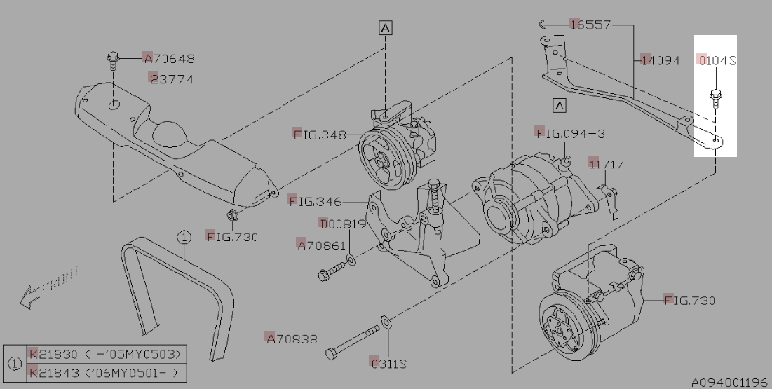 Subaru OEM Air Conditioning Compressor Bolt 2005 - 2021 WRX / 2005 - 2021 STI / 2000 - 2010 Outback / 2000 - 2009 Legacy / 2005 - 2013 Forester - 10406140 - Subimods.com