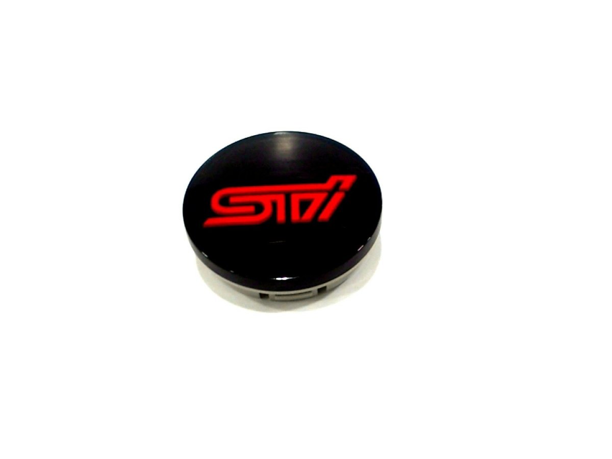 Subaru OEM STI Center Cap Black with Cherry Red Logo 2015 — Subimods.com