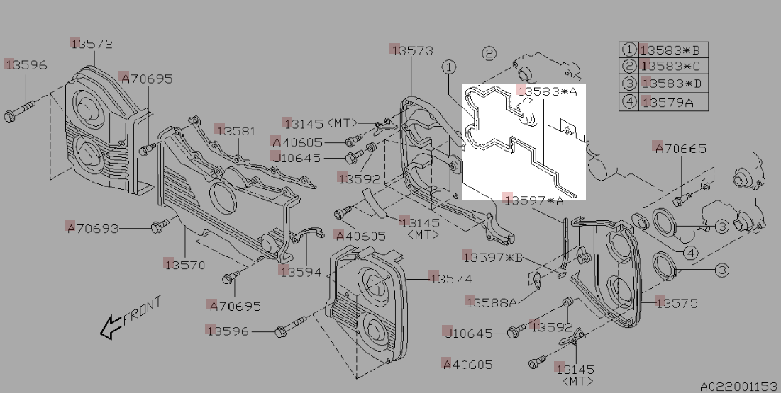 Subaru OEM Timing Cover Gasket Lower Right 2002 - 2014 WRX / 2004 - 2021 STI / 2005 - 2009 Outback XT / 2005 - 2012 Legacy GT / 2004 - 2013 Forester XT / 2004 - 2006 Baja Turbo - 13583AA260 - Subimods.com