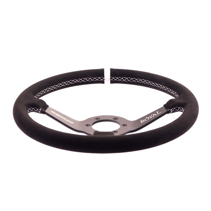 Subimods X Grip Royal Brute 350mm Deep Dish Steering Wheel w/ Black Suede Grip, White Stitching, and White TDC Stripe - GRSW-BRT-S-BKWH-TDCWH-SUBI - Subimods.com