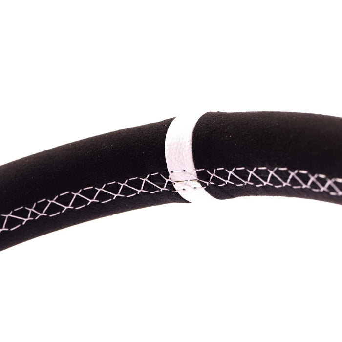 Subimods X Grip Royal Brute 350mm Deep Dish Steering Wheel w/ Black Suede Grip, White Stitching, and White TDC Stripe - GRSW-BRT-S-BKWH-TDCWH-SUBI - Subimods.com