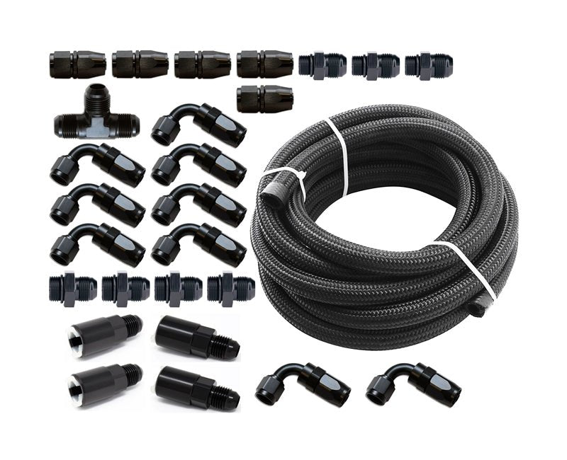 Torque Solution Braided Fuel Line & Fitting Kit For Use w/ Top Feed Fuel Rails, - 6 Aeromotive FPR and Flex Fuel - TS - SU - 6FLK - AM - FF - Subimods.com