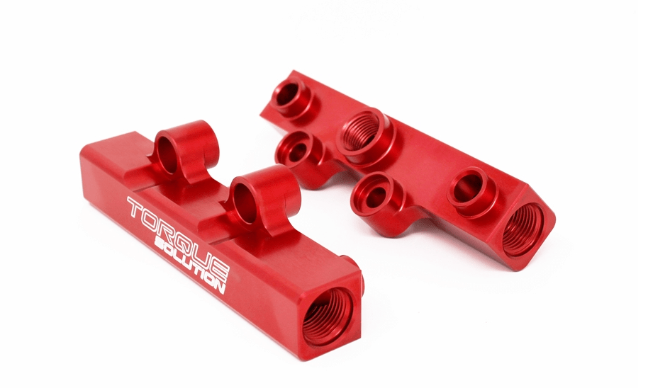 Torque Solution V2 Top Feed Fuel Rail Red 2002 - 2014 WRX / 2007 - 2021 STI / 2008 - 2012 Legacy GT / 2006 - 2013 Forester XT - TS - SU - 400R.2 - Subimods.com