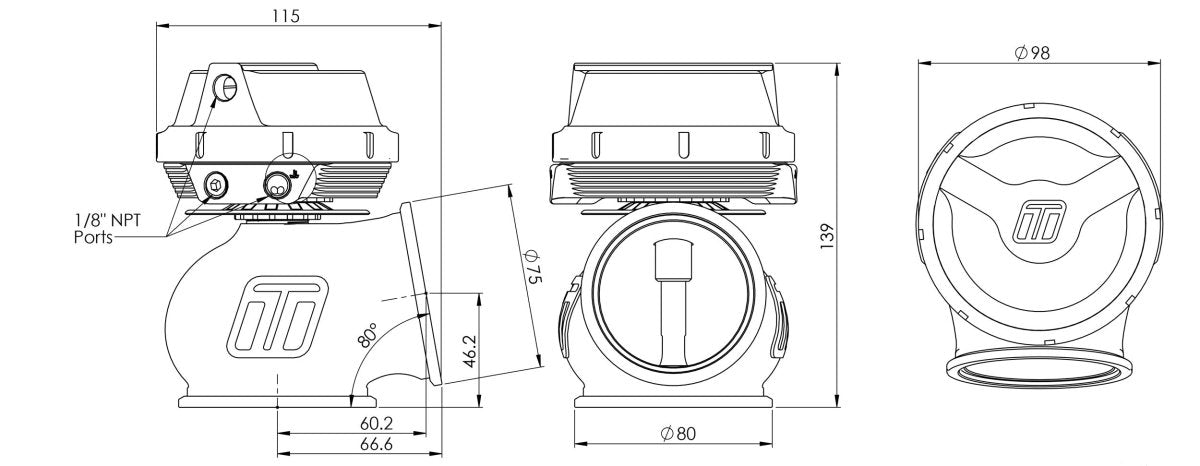 Turbosmart GenV PowerGate60 60mm External Wastegate 7PSI Black - TS - 0555 - 1002 - Subimods.com