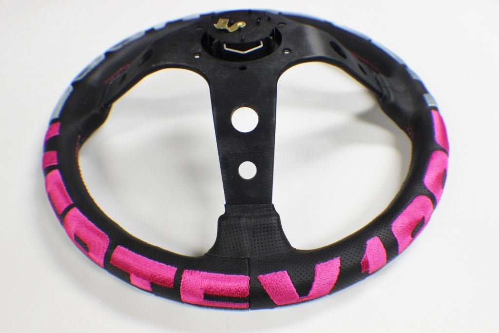 VERTEX 1996 Steering Wheel 330mm Perforated Leather w/ Pink and Silver Stitching - STW - 1996 - PNK - Subimods.com