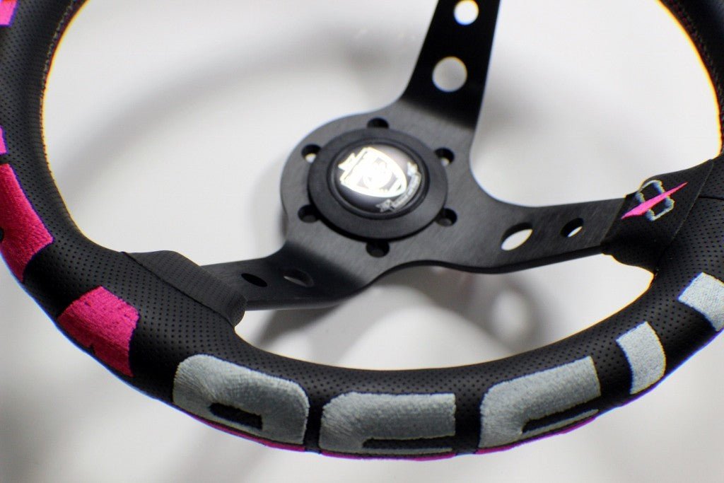 VERTEX 1996 Steering Wheel 330mm Perforated Leather w/ Pink and Silver Stitching - STW - 1996 - PNK - Subimods.com