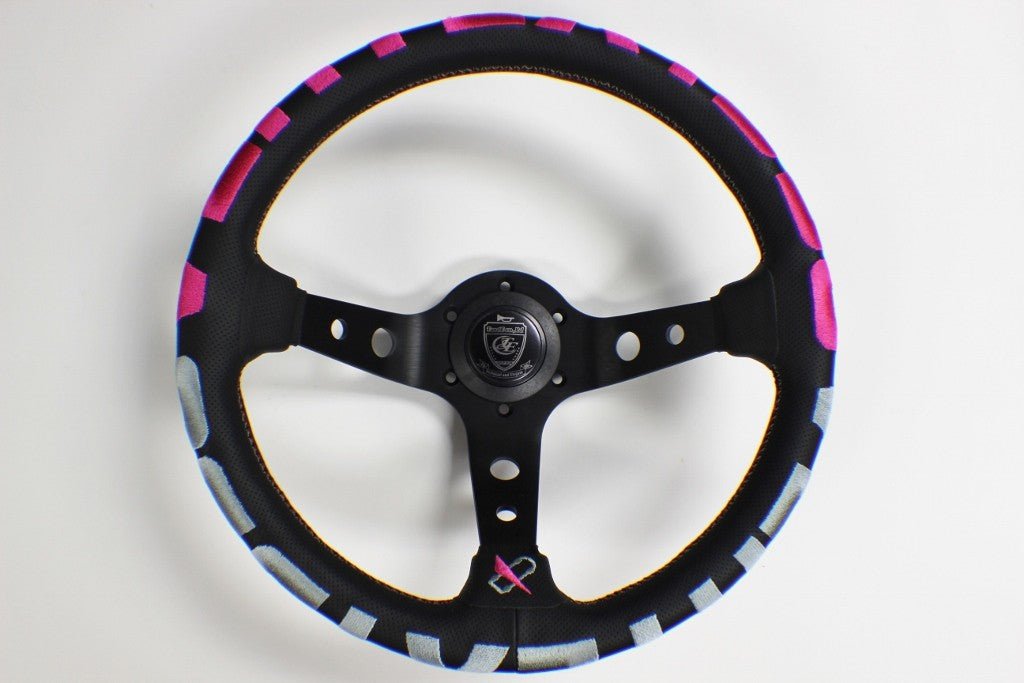 VERTEX 1996 Steering Wheel 330mm Perforated Leather w/ Pink and Silver Stitching - STW - 1996 - PNK - Subimods.com