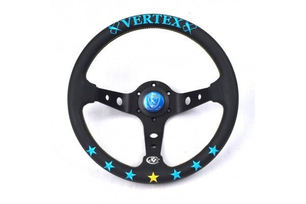 VERTEX 7 Star Steering Wheel 330mm Leather w/ Blue and Mint
