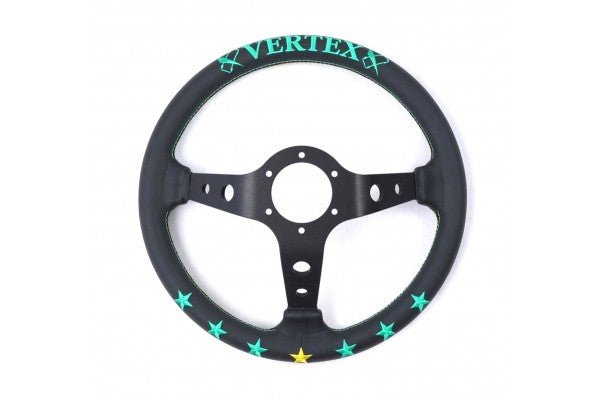 VERTEX 7 Star Steering Wheel 330mm Leather w/ Blue and Mint Stitching - STW-7STR-BM - Subimods.com
