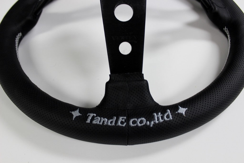 VERTEX Checker Steering Wheel 330mm Perforated Leather w/ Silver and Red Stitching - STW - CHKR - Subimods.com