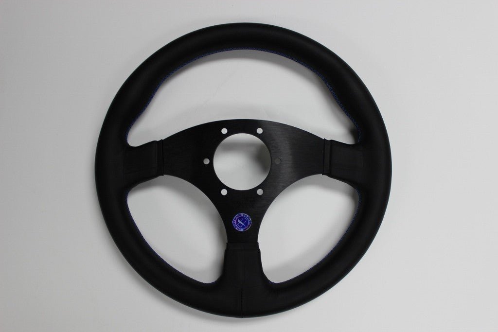 VERTEX Flat Steering Wheel 325mm Leather w/ Blue and White Stitching - STW - FLT - BLU - Subimods.com