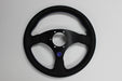 VERTEX Flat Steering Wheel 325mm Leather w/ Blue and White Stitching - STW - FLT - BLU - Subimods.com