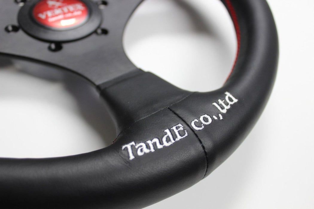 VERTEX Flat Steering Wheel 325mm Leather w/ Red and White Stitching - STW - FLT - RED - Subimods.com