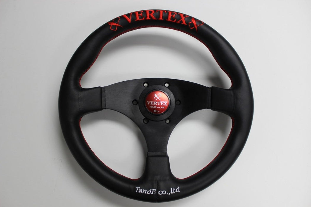 VERTEX Flat Steering Wheel 325mm Leather w/ Red and White Stitching - STW - FLT - RED - Subimods.com