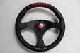 VERTEX Flat Steering Wheel 325mm Leather w/ Red and White Stitching - STW - FLT - RED - Subimods.com