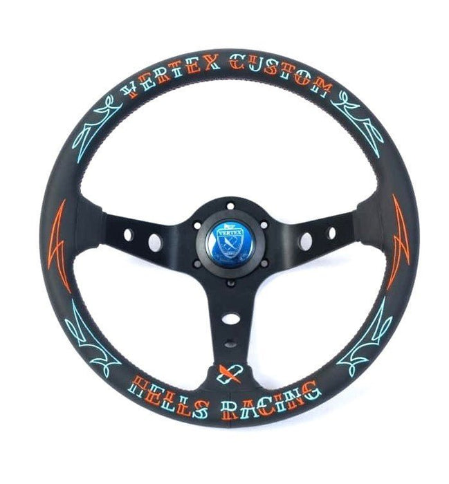VERTEX Hell's Racing Steering Wheel 330mm Leather w/ Red and Blue Stitching - STW - HLRC - Subimods.com