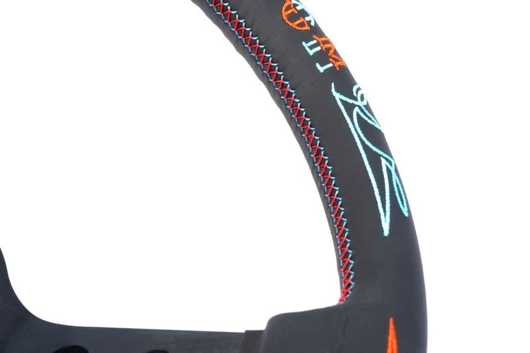 VERTEX Hell's Racing Steering Wheel 330mm Leather w/ Red and Blue Stitching - STW - HLRC - Subimods.com