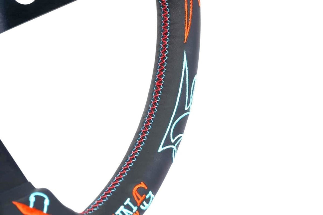 VERTEX Hell's Racing Steering Wheel 330mm Leather w/ Red and Blue Stitching - STW - HLRC - Subimods.com