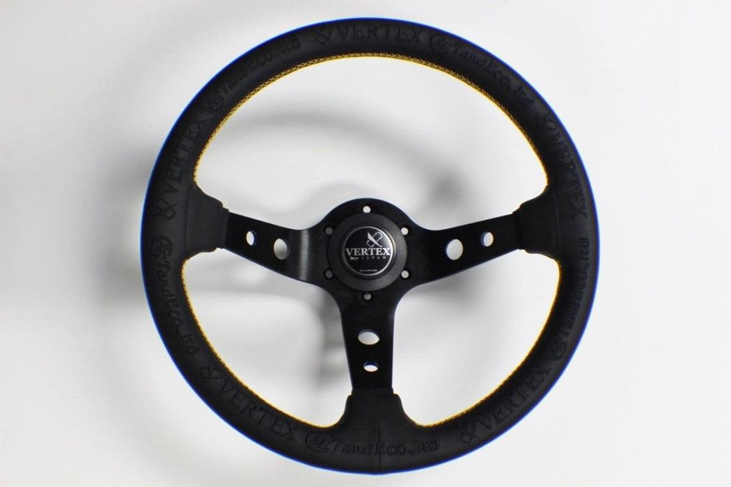 VERTEX King Steering Wheel 330mm Leather w/ Gold and Black Stitching - STW - KING - LTHR - Subimods.com