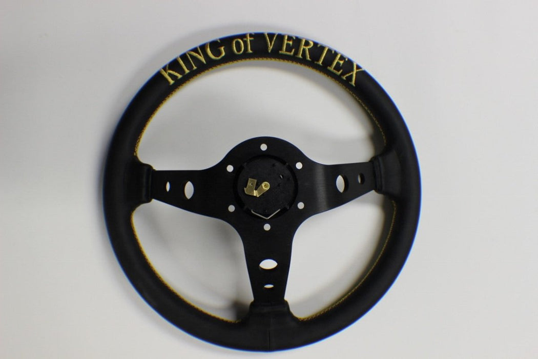 VERTEX King Steering Wheel 330mm Leather w/ Gold and Black Stitching - STW - KING - LTHR - Subimods.com