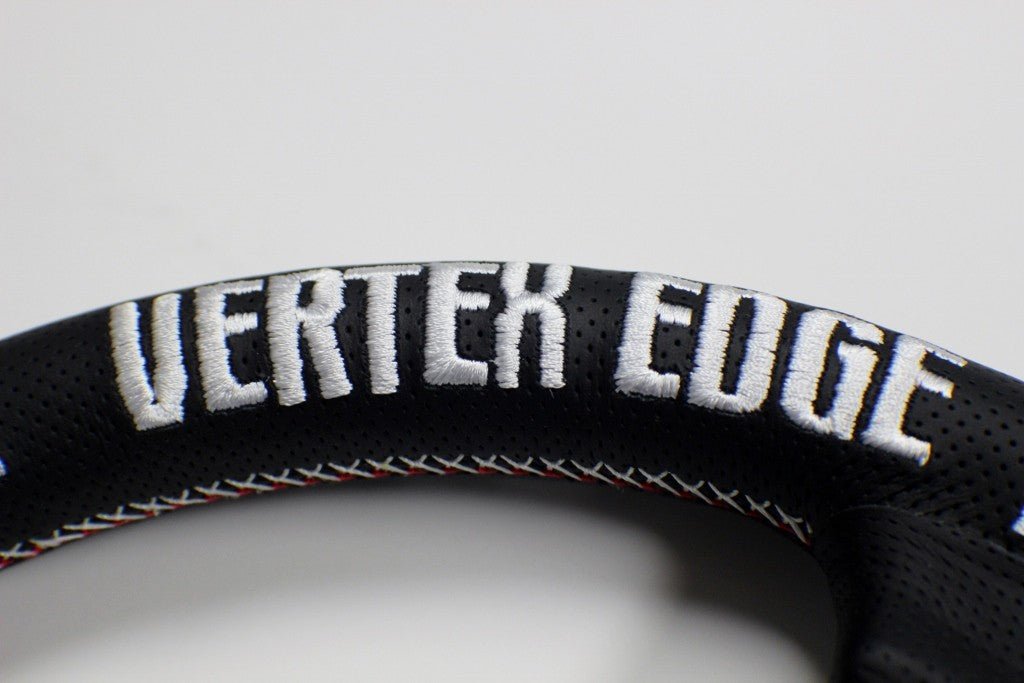 VERTEX Kumadori Steering Wheel 330mm Perforated Leather w/ White and Red Stitching - STW - KMD - Subimods.com