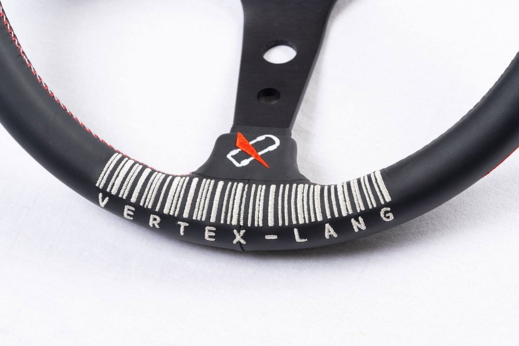 VERTEX Lang Steering Wheel 330mm Leather w/ White and Red Stitching - STW - LG - Subimods.com