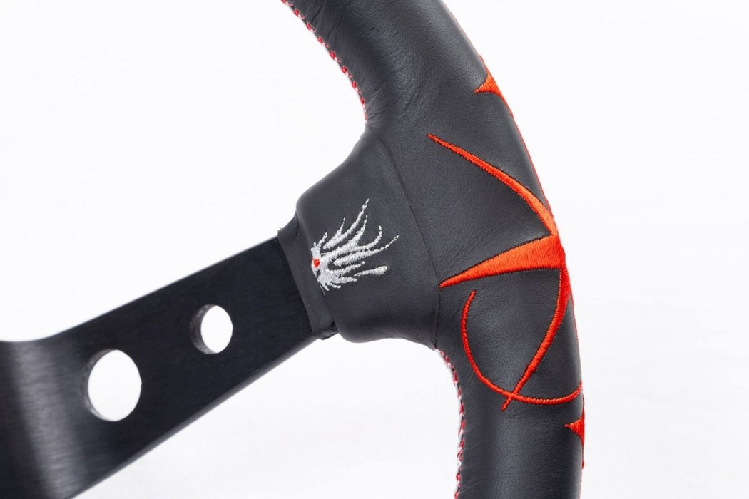 VERTEX Lang Steering Wheel 330mm Leather w/ White and Red Stitching - STW - LG - Subimods.com