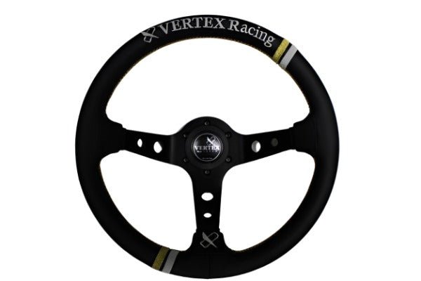 VERTEX Racing Steering Wheel 330mm Leather w/ Gold and White Stitching - STW-RACING - Subimods.com