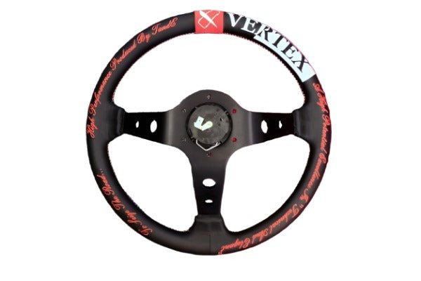 VERTEX Seize the Road Steering Wheel 330mm Leather w/ Red and White Stitching - STW-SEIZE - Subimods.com