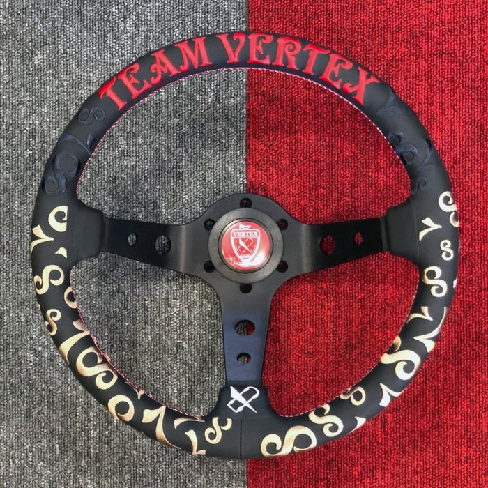 VERTEX Seventy - Eight Steering Wheel 330mm Leather w/ Red, Black and Gold Stitching - STW - 78 - Subimods.com