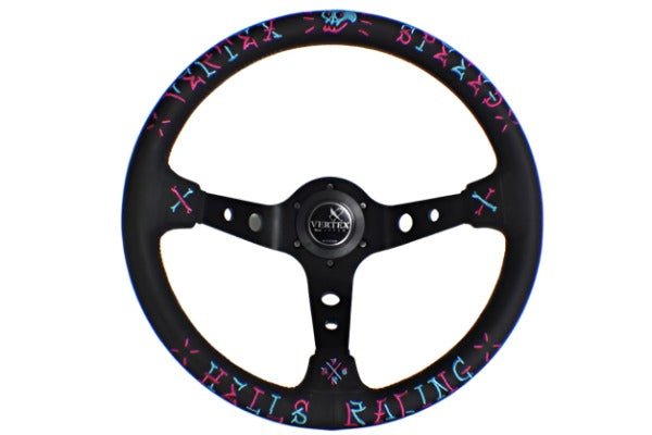 VERTEX Speed Steering Wheel 330mm Leather w/ Blue and Pink Stitching - STW-VERSPD-PINK - Subimods.com