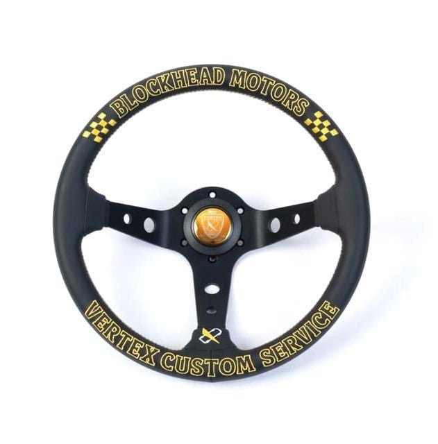 VERTEX X Block Head Collaboration Steering Wheel 330mm Leather w/ Gold Stitching - STW - VERXBHM - Subimods.com