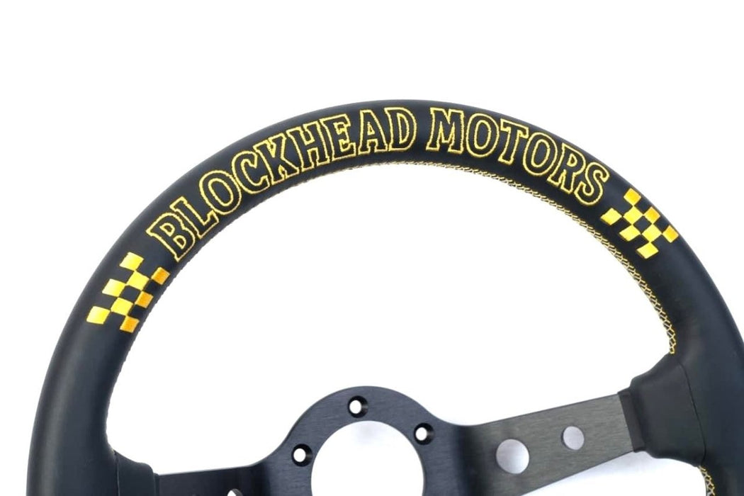 VERTEX X Block Head Collaboration Steering Wheel 330mm Leather w/ Gold Stitching - STW - VERXBHM - Subimods.com